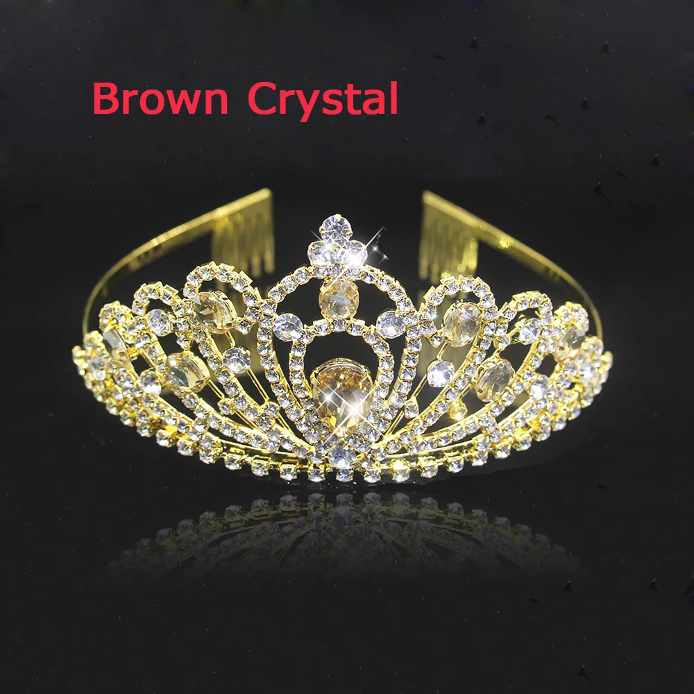 gold Brown AINAMEISI, 5 цветов, Кристальные диадемы, аксессуары для волос, золотые, серебряные короны, головной убор для девочек, модная свадебная корона, украшения для волос - Окраска металла: gold Brown