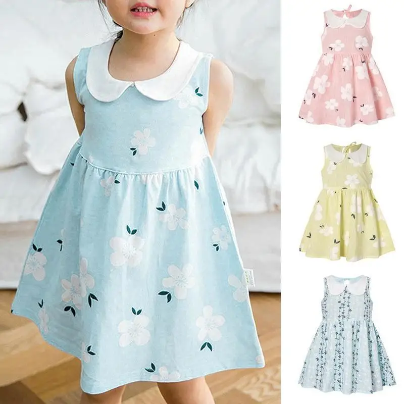 

Girls Doll Collar Vest Princess Dress Baby Kids Sleeveless Summer Beach Sundress Flower Pattern Girl Clothes Toddler Dresses