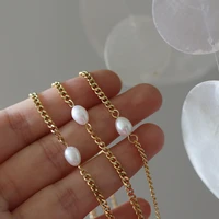 amaiyllis 18k gold freshwater pearls long necklace rice grains passepartout handmade clavicle chain necklace for female jewelry
