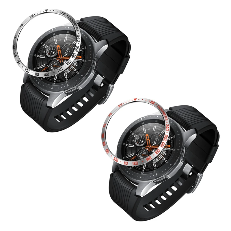 

2 Pcs For Samsung Galaxy Watch 46Mm Smart Watch Bezel Ring Adhesive Cover Metal Ring-Silver & Red+Silver