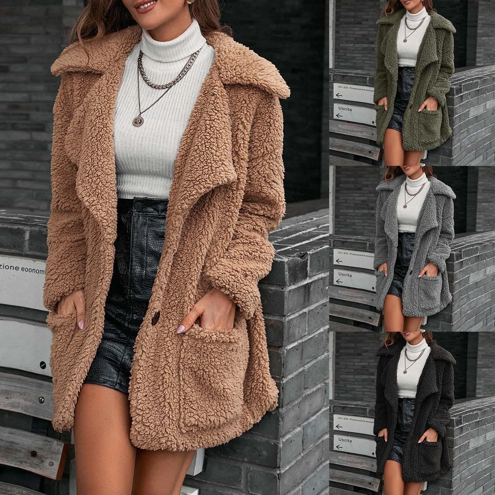 

Ladies Warm Faux Plush Coat Jacket Coat Top Coat Fashion Casual Multi-Color Long Sleeves Coat Soft Warm Cardigan Tops Work Party