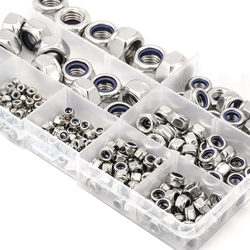 

321Pcs Nylon Lock Nut 304 Stainless Steel M2 M2.5 M3 M4 M5 M6 M8 M10 M12 Hex Hexagon Self Locking Nut Assortment Kit