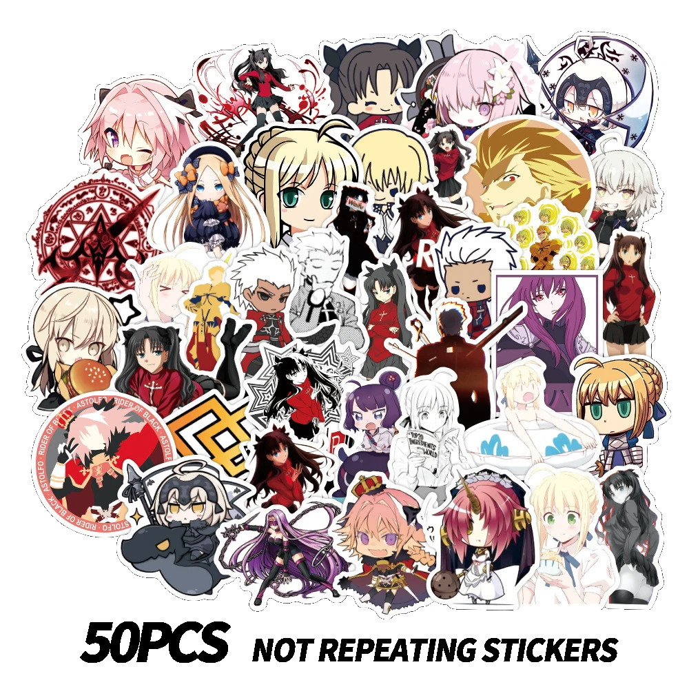 

50PCS Anime Fate Stay Night Waterproof Sticker for Stationery Decal Pegatina Skateboard Laptop Guitar Cute Cartoon PVC Stickers