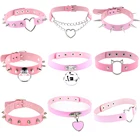 Модное Простое розовое ожерелье-чокер из искусственной кожи с подвеской в форме сердца Очаровательное ожерелье с металлическими заклепками в готическом стиле женский ошейник ручной работы шейный ремешок Лидер продаж