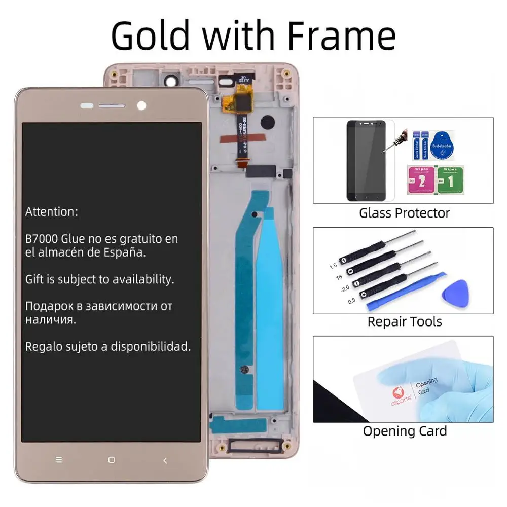 with Frame Gold Дисплей для XIAOMI Redmi 3S 3S Prime LCD в сборе с тачскрином на рамке 5.0'' черный белый золото - Цвет: with Frame Gold