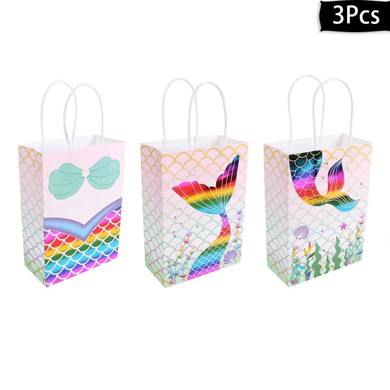 3pcs gift bag WEIGAO Русалочка, вечерние, декоративные, Русалочка, на день рождения, одноразовый набор столовых приборов под морем, для девочек, для первого дня рождения - Цвет: 3pcs gift bag