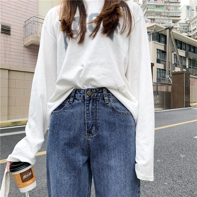 Женские джинсы весна 2021 стройнящие универсальные свободные брюки до щиколотки с