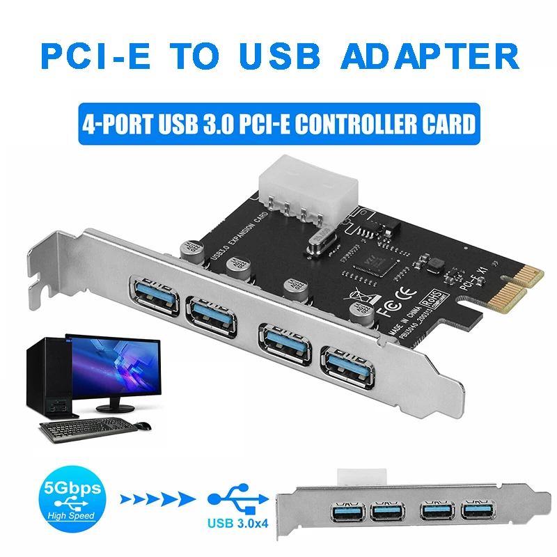 

Компьютерная шина PCI-E-4 Порты 5 Гбит/с USB 3,0 контроллер адаптера Card беспроводная сетевая карта для стационарного персонального компьютера карты расширения встроенный разъемы