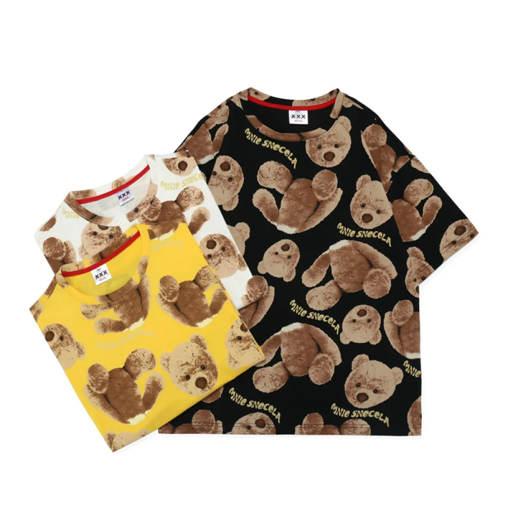 

T-shirt Men Retro Cute Bear Printed Men's Tee Shirts Summer Casual Hip Hop Style Tops Loose Fashion Harajuku Streetwear