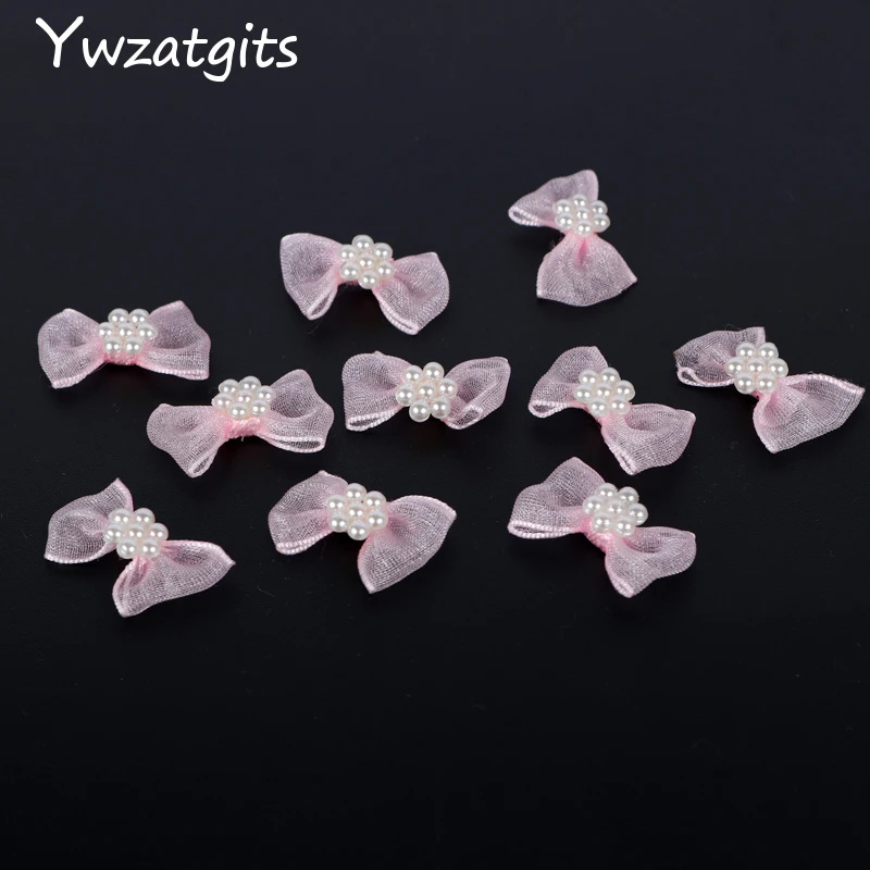 Ywzatgits, 2,5*1,5 см, розовый цвет, жемчужные банты, для девочек, бутик, мини-бант для волос, головной убор, сделай сам, одежда для рукоделия, 12 шт./лот, YB0903
