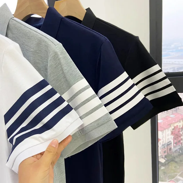 

0304 mercerized cotton TB same color contrast 4-bar men's Polo couple's short sleeve polo shirt