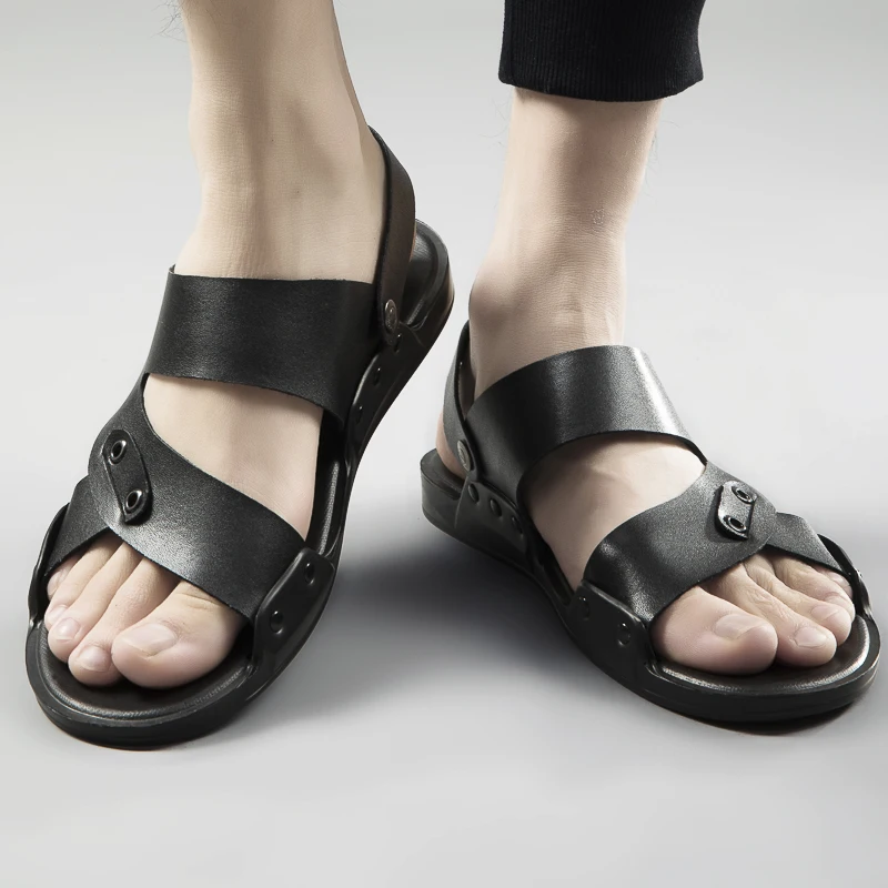 Сандалии мужские летние из натуральной кожи дышащие повседневные без застежки