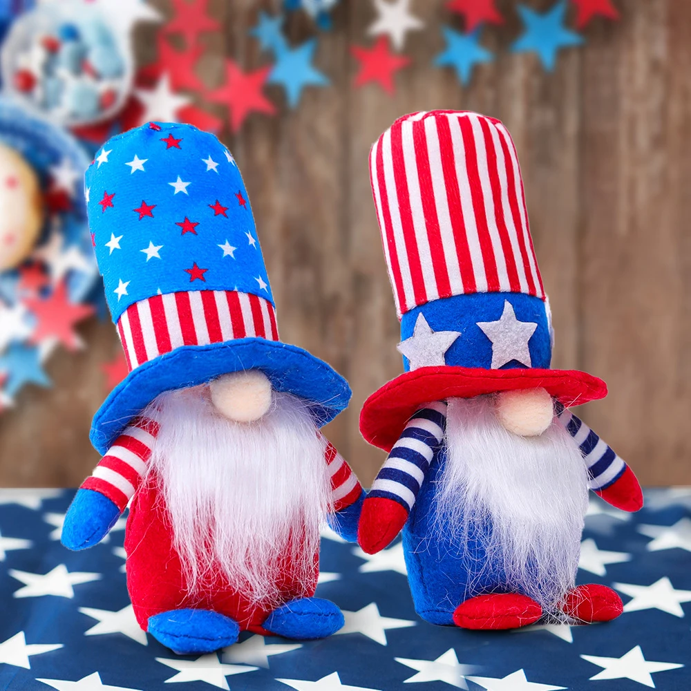 

Striped Five Pointed Star Dwarf Doll Elves Figurines Ornaments for Independence Day Gift Hand Made Household Tray Decoration