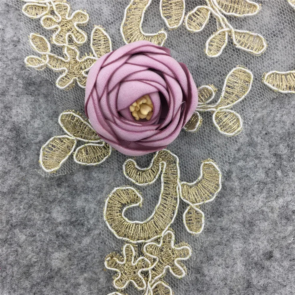 Кружевная ткань высокого качества 3D Цветочная аппликация воротник с вырезом