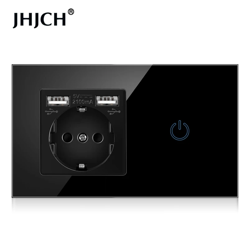 Сенсорный выключатель JHJCH с розеткой и Usb панель из хрустального стекла 146*86 мм 220 В