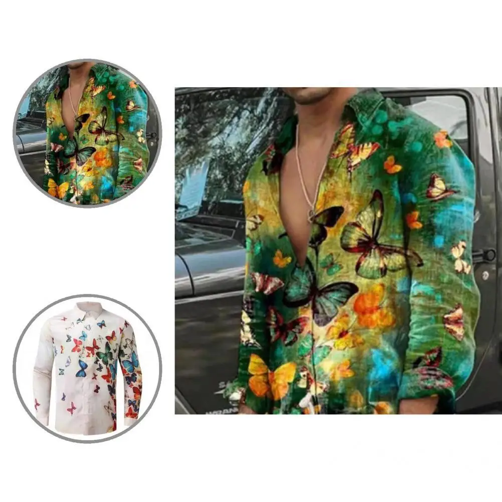 

Popular Shirt Butterflies Print Male Loose-fitting Animal Pattern Shirt Loose Shirt Men Shirt