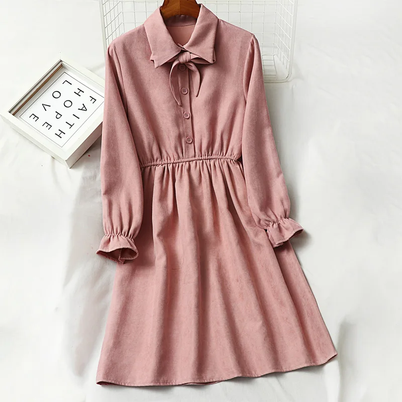 Винтажное вельветовое платье для женщин осень зима с длинным рукавом эластичный