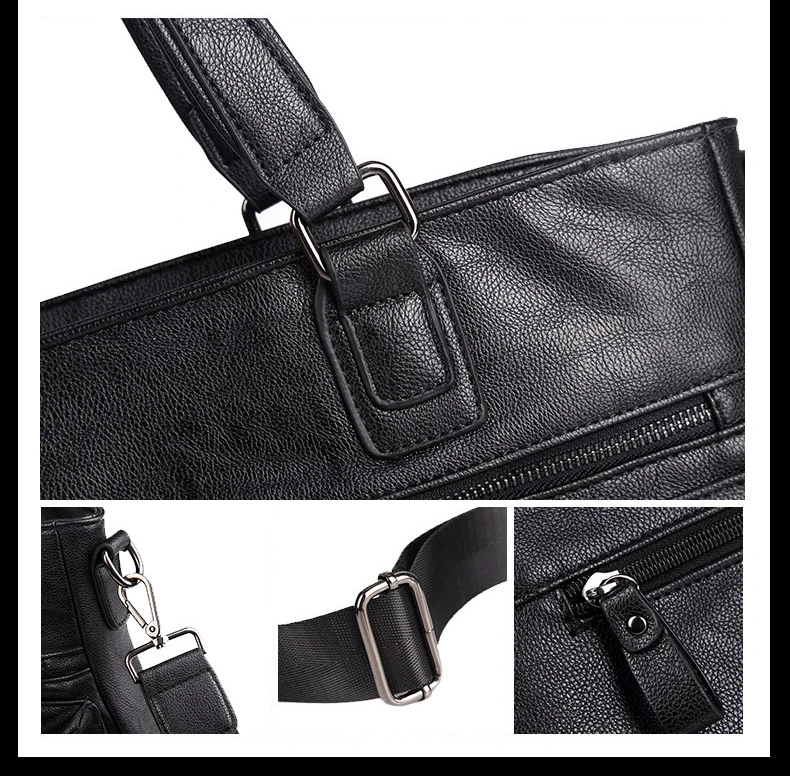 Men Luxury Cow Leather Business Bags Men's Black Briefcase Male Shoulder Bags Leather Messenger Bag Tote Computer Handbag