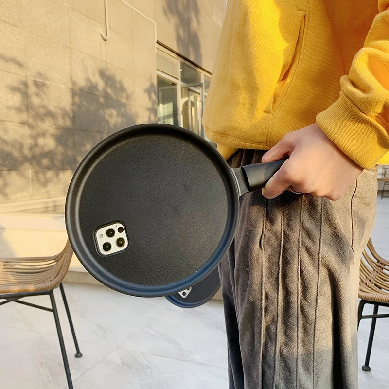 

Funny Blanks Frying Pan Phone Case For iPhone 11 12 Pro Max Mini SE 7 8 6 Plus XR XS Max Creativity Back Cover Selfie Convenient