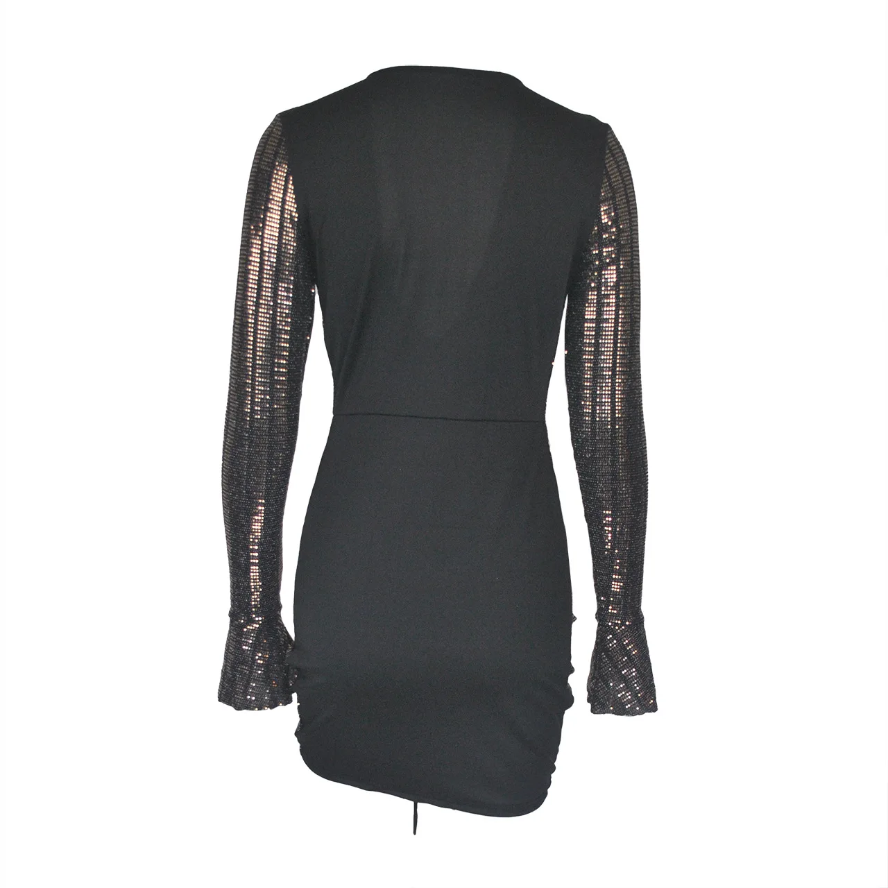 

New Sexy Striped Tight Pleated Flared Long Sleeve Buttock Club Wrap Dress Ladies Dresses
