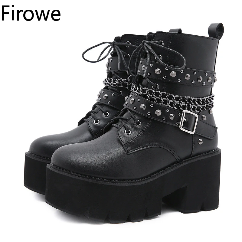 Женские ботильоны на платформе Firowe ботинки мартинсы с боковой молнией и цепочкой