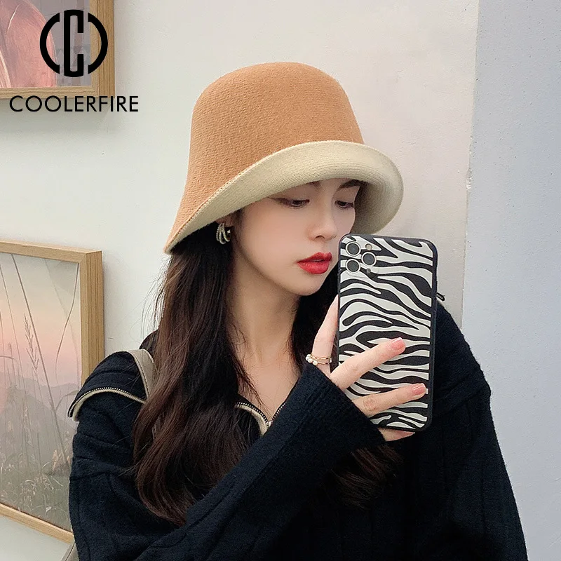 

Hats for Women Outdoor Wool Hat Bucket Cap Fisherman Hat Wool Panama Beanie Hat Winter Keep warm Women's Fashion CasualAC2181