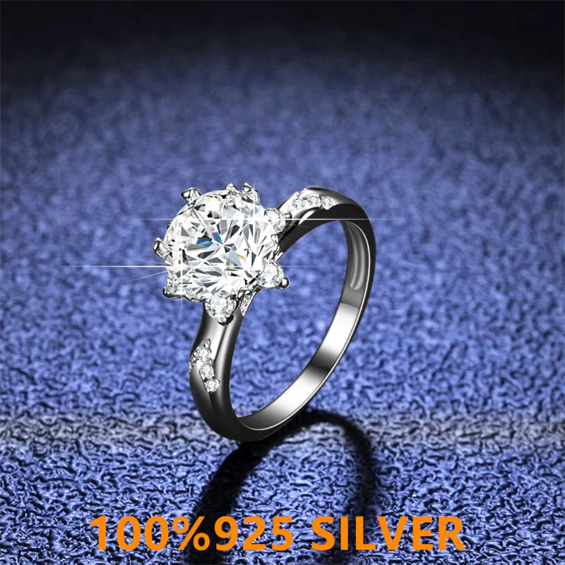 

925 colorfast women's Sterling Silver Ring D-COLOR Mossan diamond six claw ring fashion exquisite wedding engagement jewelry