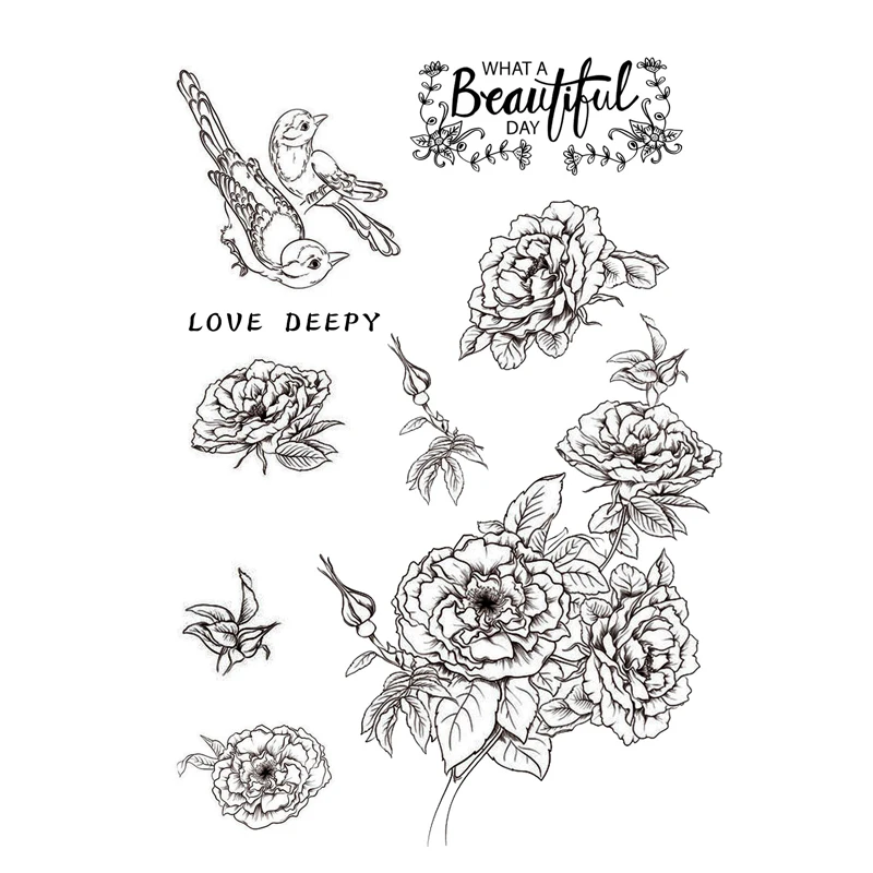 

DABOXIBO Peony Flowers And Birds Clear Stamps Mold For DIY Scrapbooking Cards Making Decorate Crafts 2021 NEW Arrival