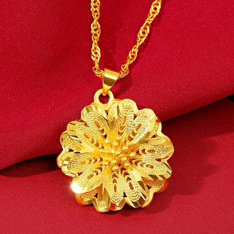 

2020 Gold Plated Large Flower Hollow Multilayer Flower Pendant Accessories Vacuum Plating Golden Women Necklace Jewelry Gift