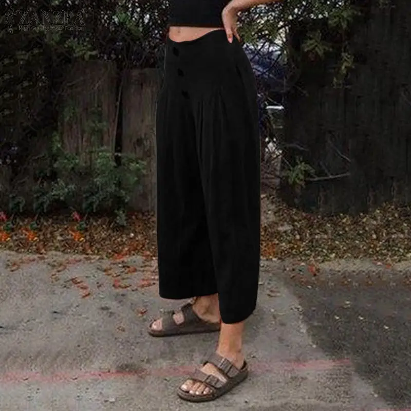 Повседневные широкие брюки женские ZANZEA Осень Лето Pantalon Femme уличная Высокая талия спортивные брюки длинные брюки плюс размер