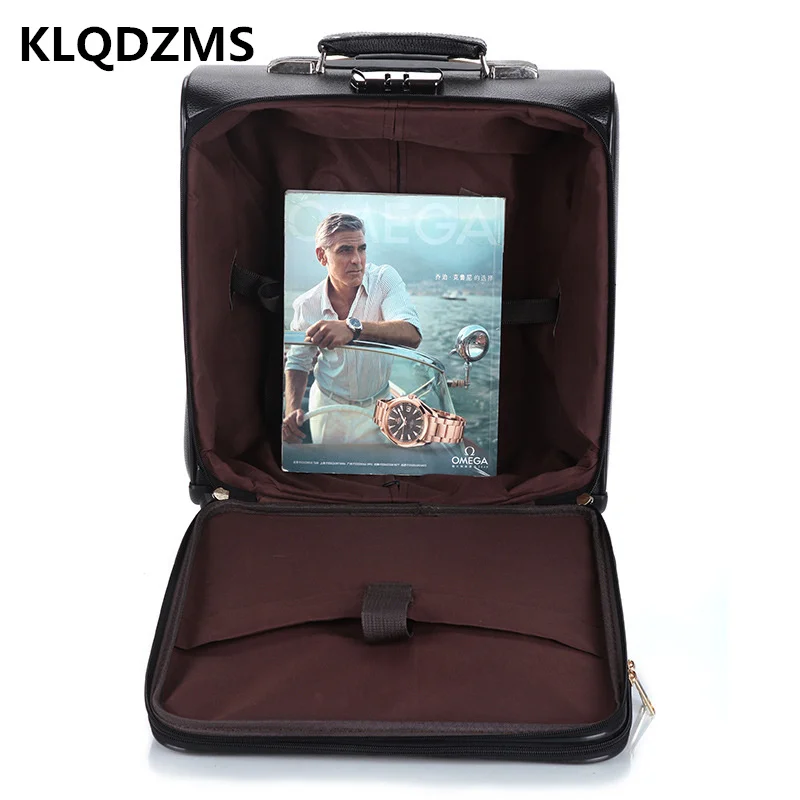 KLQDZMS Fashion Trolley Luggage Bag 18 Inch PU Men's Business Travel Boarding Suitcase Spinner Rolling Luggage