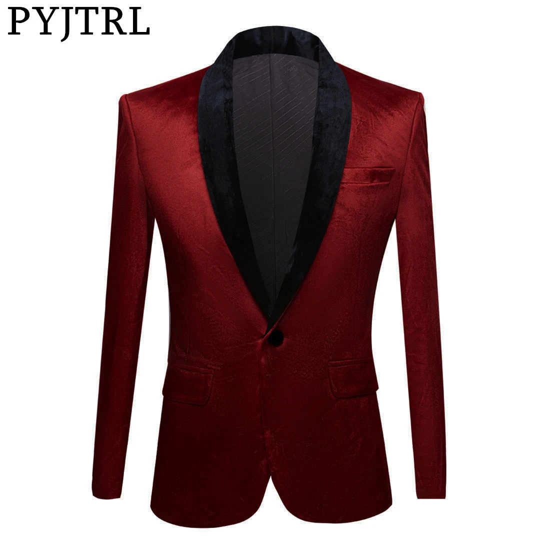 PYJTRL для мужчин осень зима Бургундия Блестящий бархатный блейзер Мода Досуг