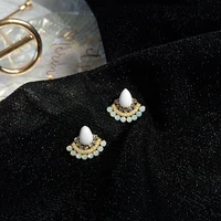 925 silver needle korean temperament earrings white light blue opal crysatl fan shape stud earrings women jewelry gifts
