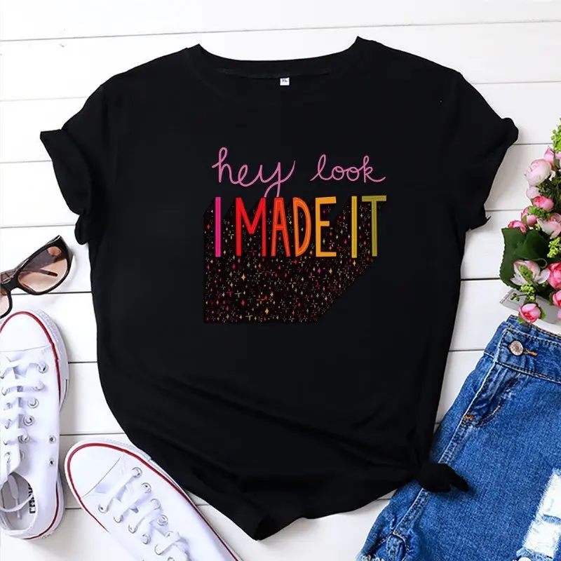

2021 Summer T-shirt Oversized Women T-shirt Letters I Made It Print T-Shirt O-neck Short Sleeve T-Shirt Women Clothing Tops 5XL