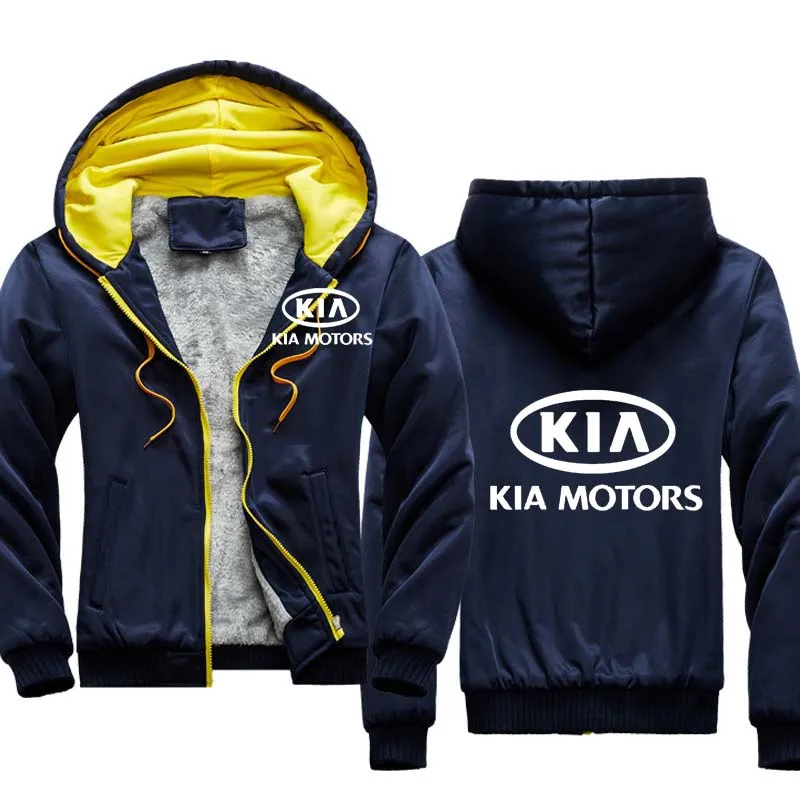 

winter Hoodies Men KIA Car Logo Print Cotton Hooded Plus velvet thickening Men's zipper Jacket