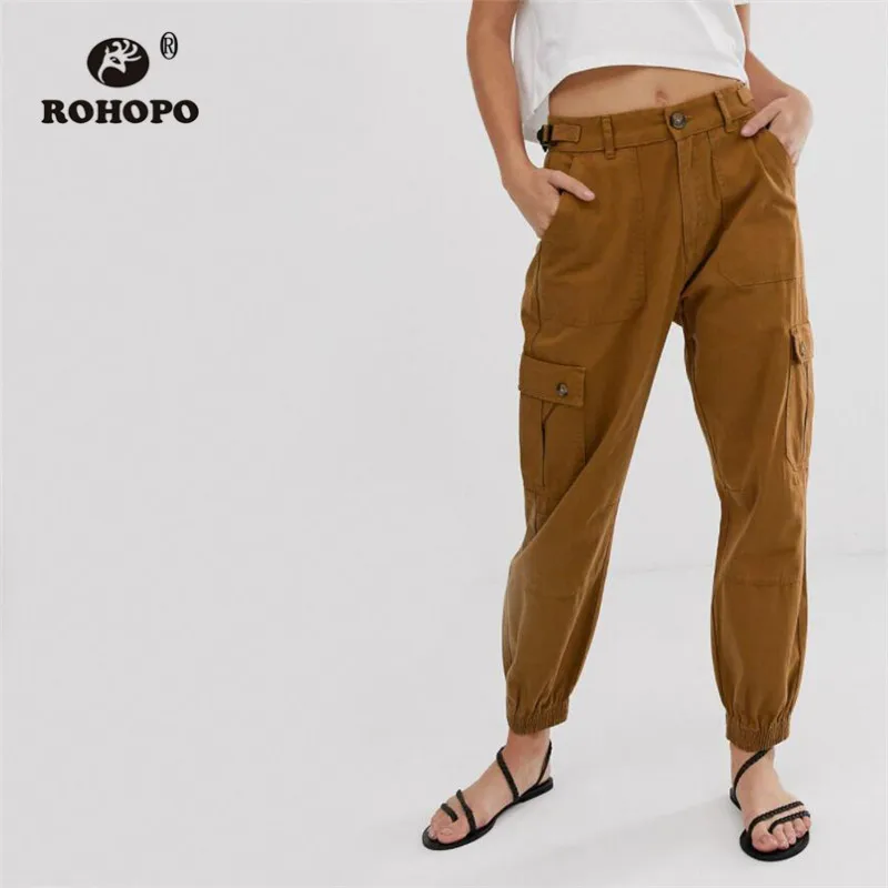 ROHOPO/женские хлопковые брюки-карго цвета хаки сезон осень потертые Хлопковые