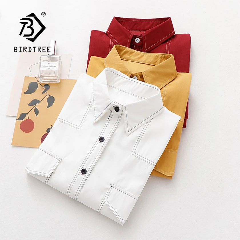 Новинка весны 2020 Женская Однотонная рубашка с длинным рукавом отложной воротник