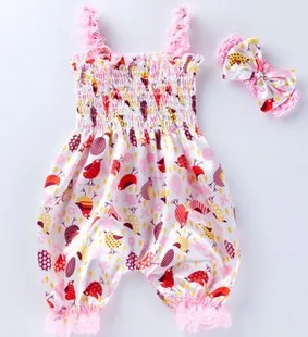 

Baby Girl's 0-24M Two-Piece Suit, Cute Cartoon Print Sling Romper and Headwear for Easter Birthday Party