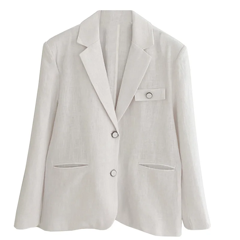 

LANMREM Women White Brief Single Breasted Blazer New Lapel Long Sleeve Loose Fit Jacket Fashion Tide Spring Autumn 2021 2E1215