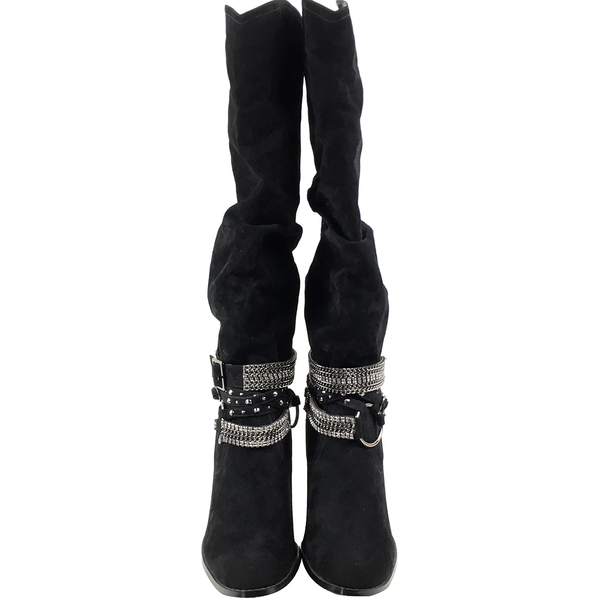 Женская обувь круглый носок ботфорты на высоком каблуке с украшением в виде