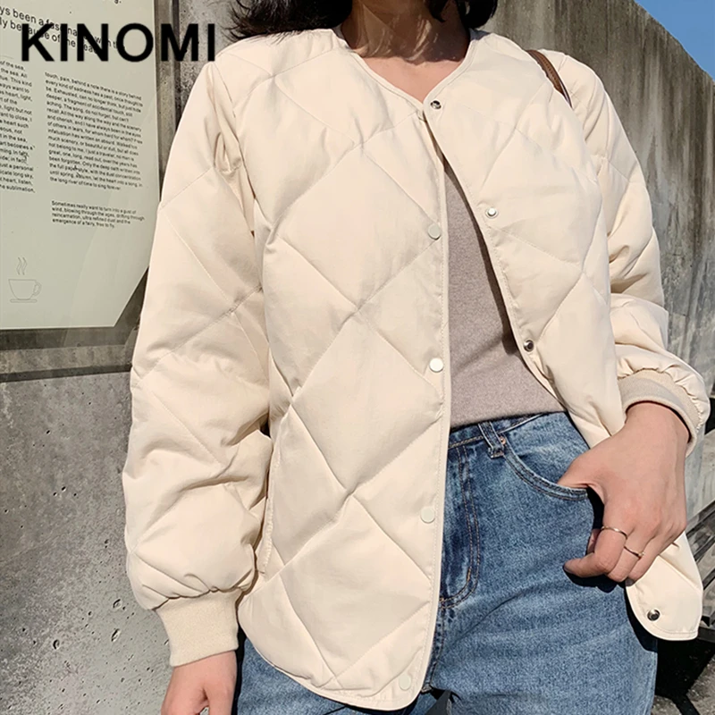KINOMI зимняя хлопковая стеганая куртка корейский короткий стиль простой модный