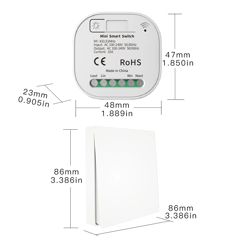 

Moes RF433 Wireless Switch No Battery Remote Control Wall Light Switch Self Powered No Wiring Needed Wall Panel Transmitter