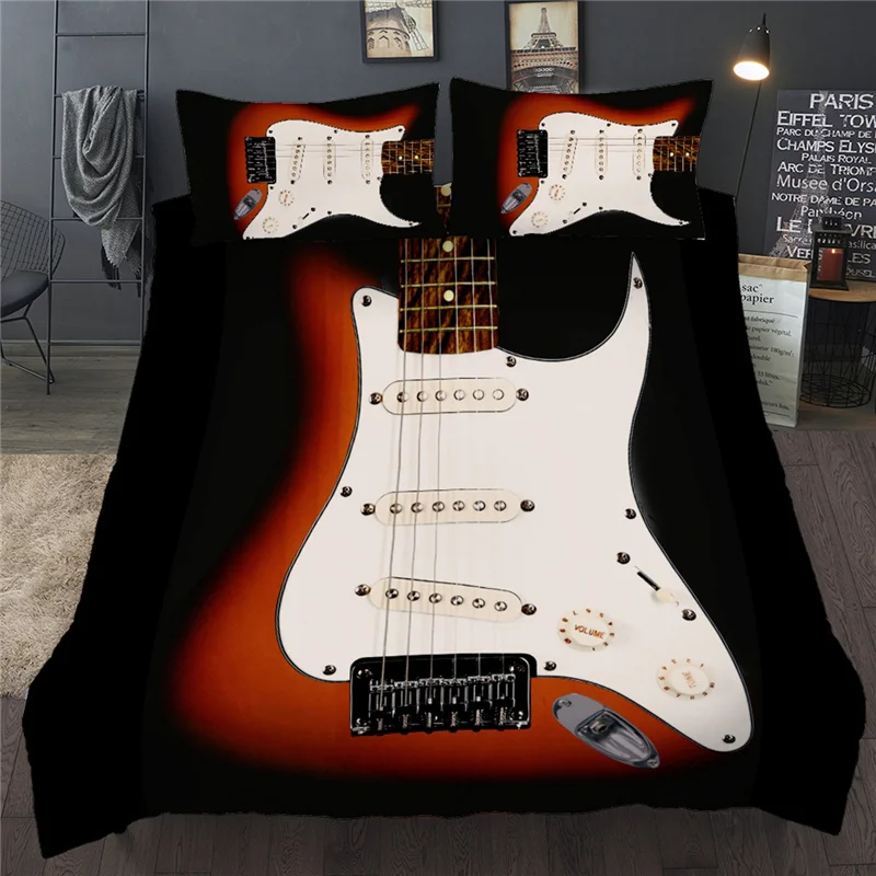 

3D Duvet Cover Set Musical Guitar Single Double Bedding Set Twin Full Queen King Size Black Red Bedclothes For Child Kid Adult