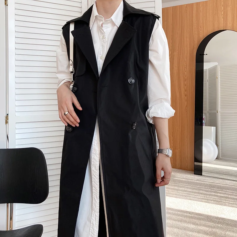 

2021 spring new Korean style sleeveless vest temperament women's mid-length loose waistcoat vest windbreaker waistcoat jacket