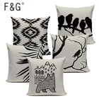 Скандинавский яркий медведь, птица, геометрические подушки, украшение для чехла, геометрические диванные подушки, черно-белая подушка