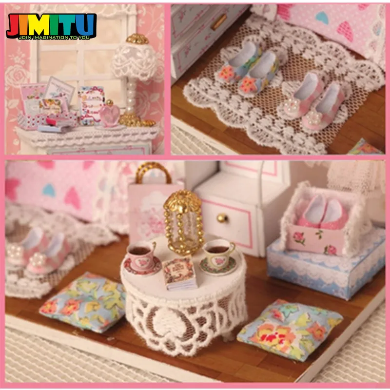 JIMITU дерево Cuteroom DIY кукольный домик комплект миниатюрный пылезащитный чехол с мебель кукольный дом комната Ангел мечта игрушки для детей Дети