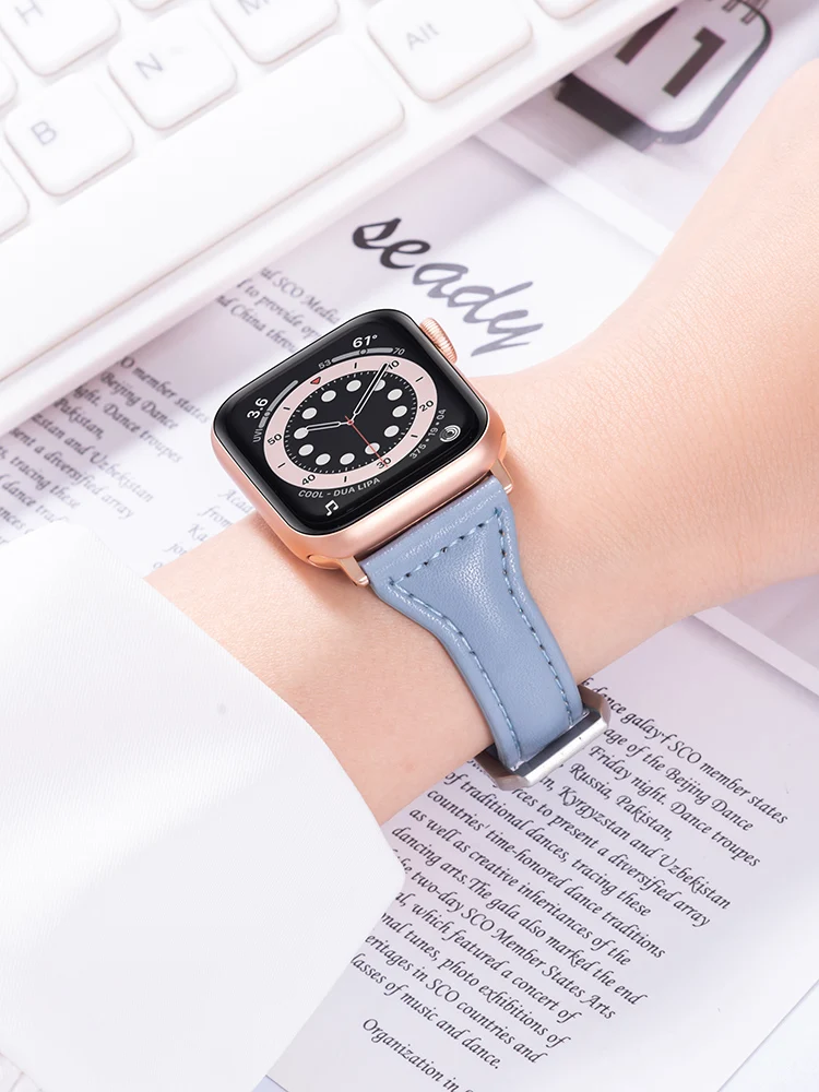 

Slim Leather strap For Apple watch band 40mm 44mm 38mm 42mm 40 44 mm Genuine Leather bracelet Apple watch serie 6 5 4 3 se strap