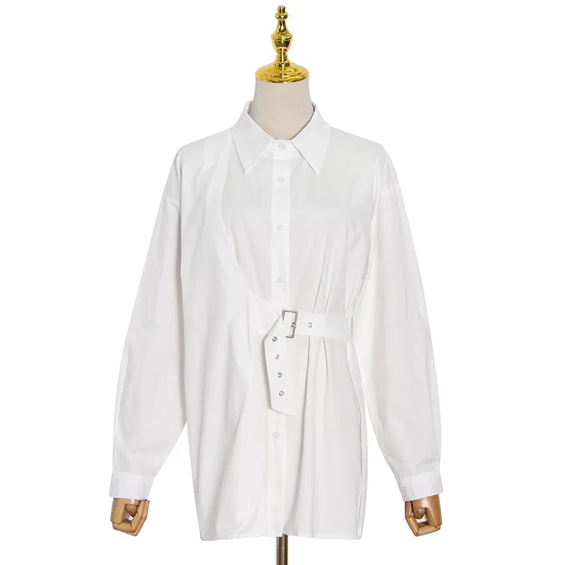 

In the spring of 2021 the new fashion temperament elegant pure color single breasted the waist belt coat lapels shirt