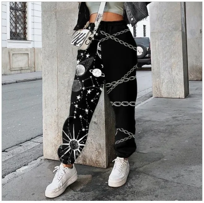 Фото Толстовка брюки женские свободные тренировочные модный принт эластичный пояс