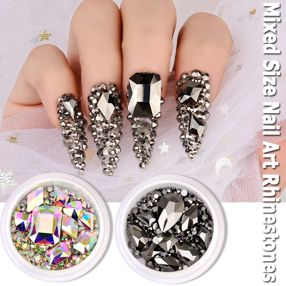 

1 box of mixed design rhinestone diamond flat bottom rhinestone glitter glass nail art crystal 3D nail art decoration